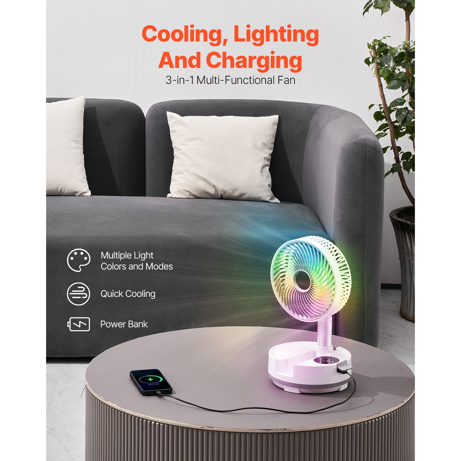 8 Inch Foldable Rechargeable Oscillating Fan 3 In 1 Remote 8 Speeds_voghion.com
